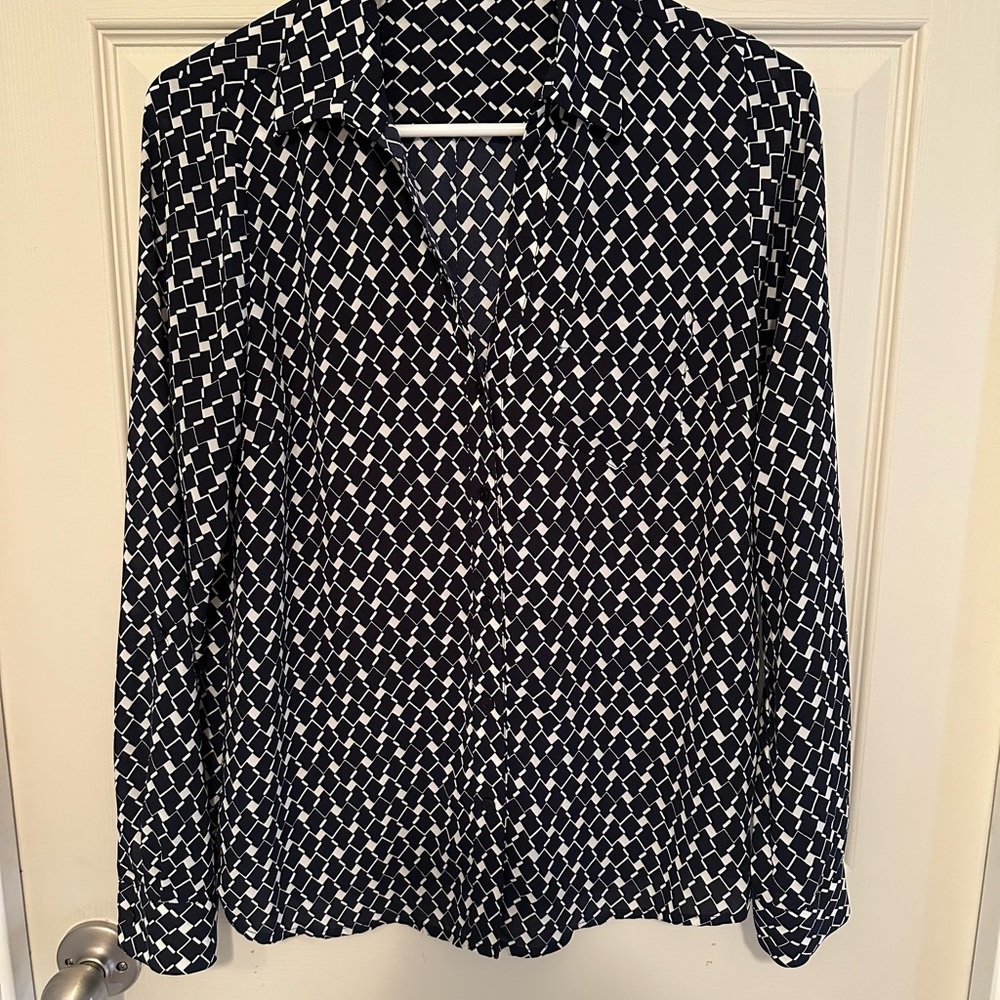 The Limited Navy Blue Geometric Button Down Shirt